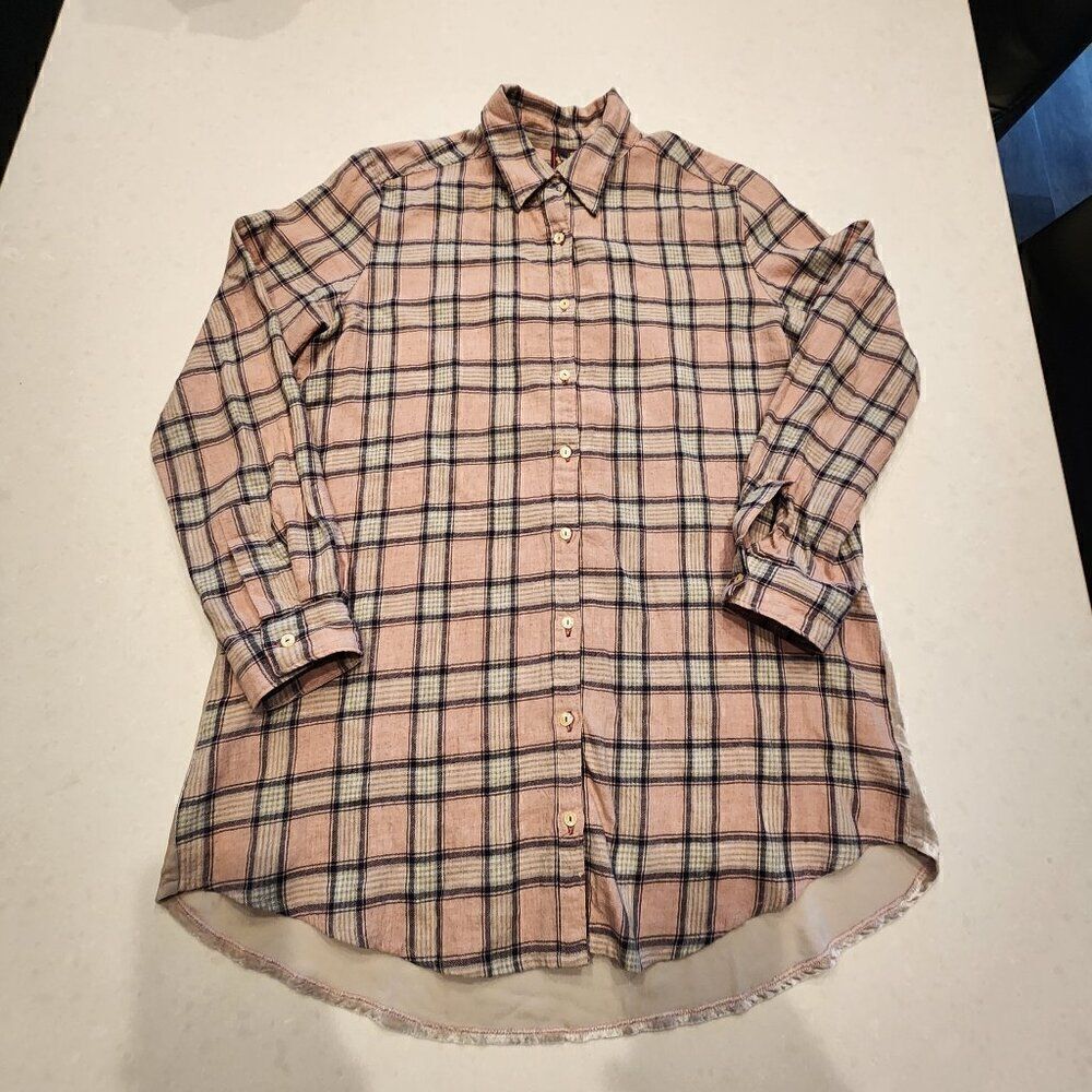 Johnny Was Flannel And Velvet Embroidered Shirt. Size S